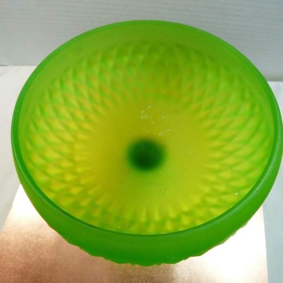 Indiana Glass Candy Dish Pedestal Bowl Green Footed Frosted Diamond Point - Picture 9 of 10